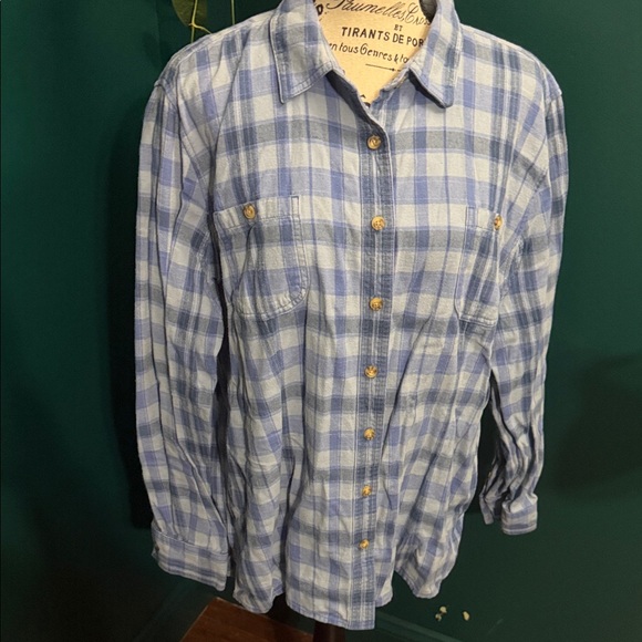 Duluth Trading Co Light Blue Checkered Button Down Shirt - Picture 3 of 8